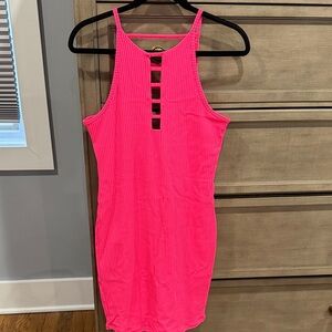 Victoria Sport Women’s Hot Pink Ribbed Midi Dress with Ladder Back, size M